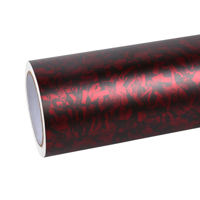 Ravoony Plus PET Liner Matte Carbon Fiber Forging Red Vinyl Car Wrap 01
