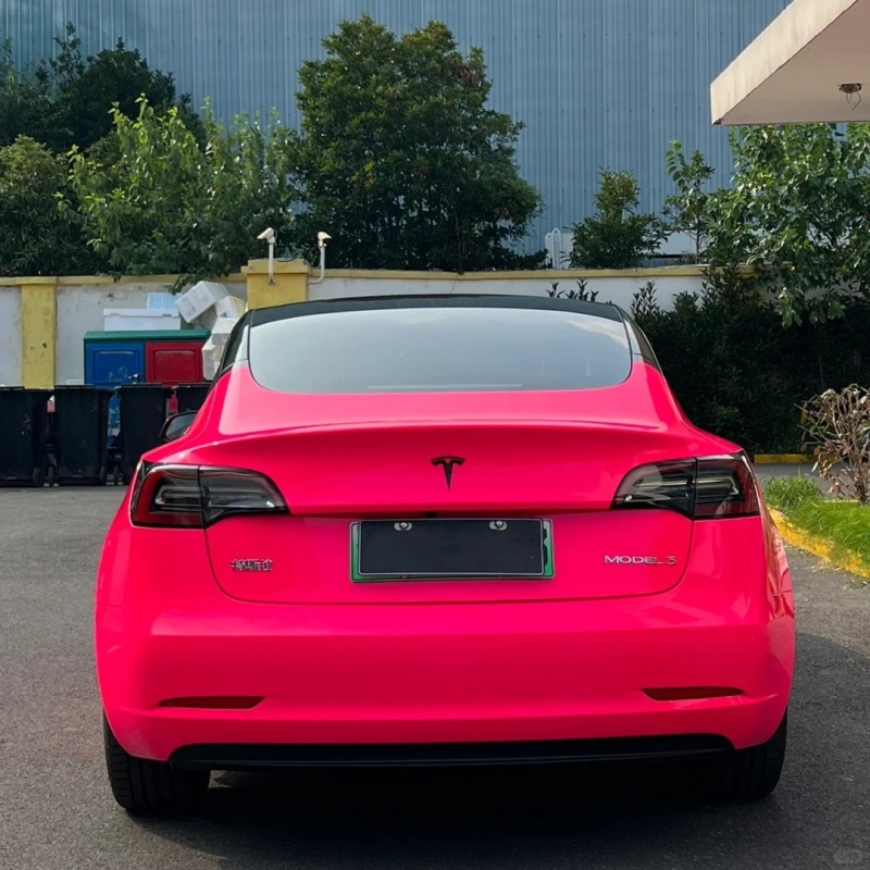 Ravoony Basic Glossy Fluorescent Pink Car Vinyl Wrap