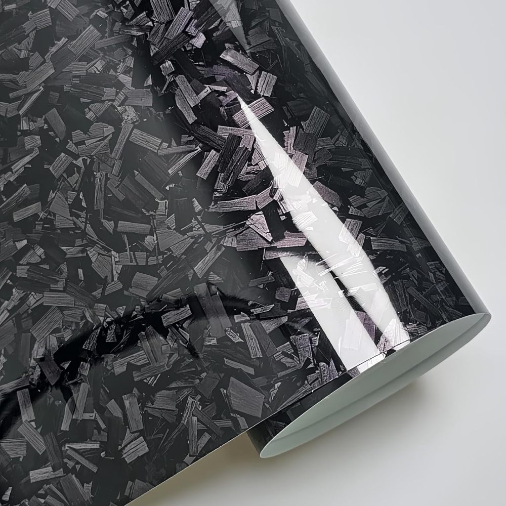 Ravoony Plus PET Gloss Carbon Fiber Forging Black Vinyl Wrap