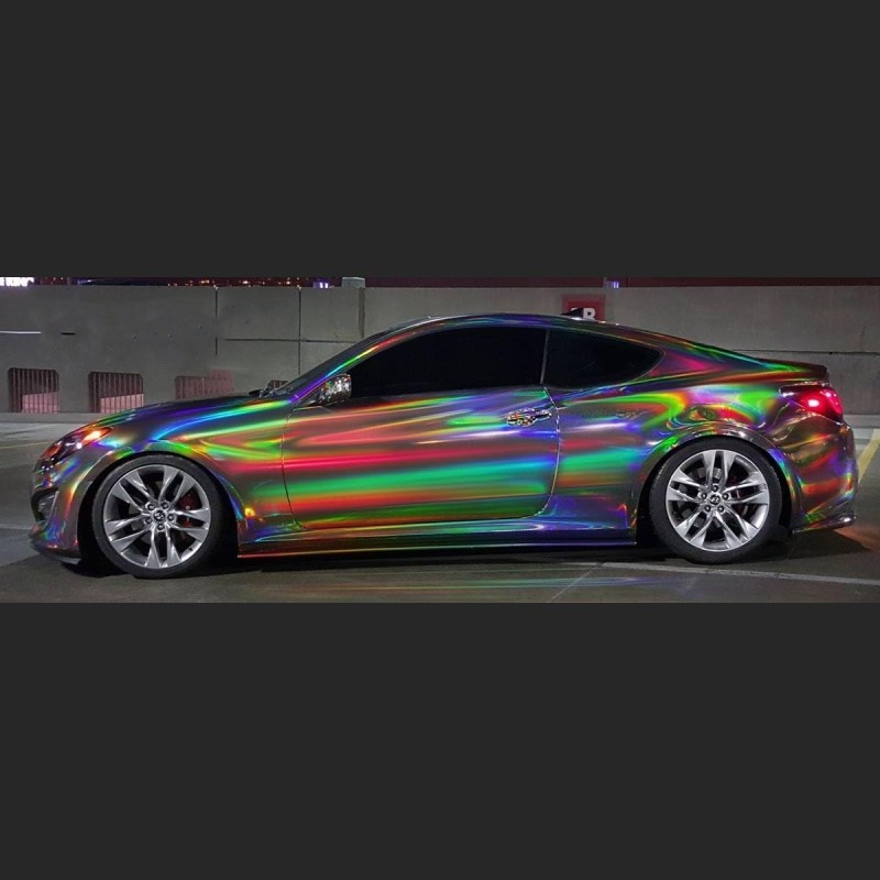 Ravoony Plus Gloss Holographic Rainbow Chrome Laser Black Car Vinyl Wrap