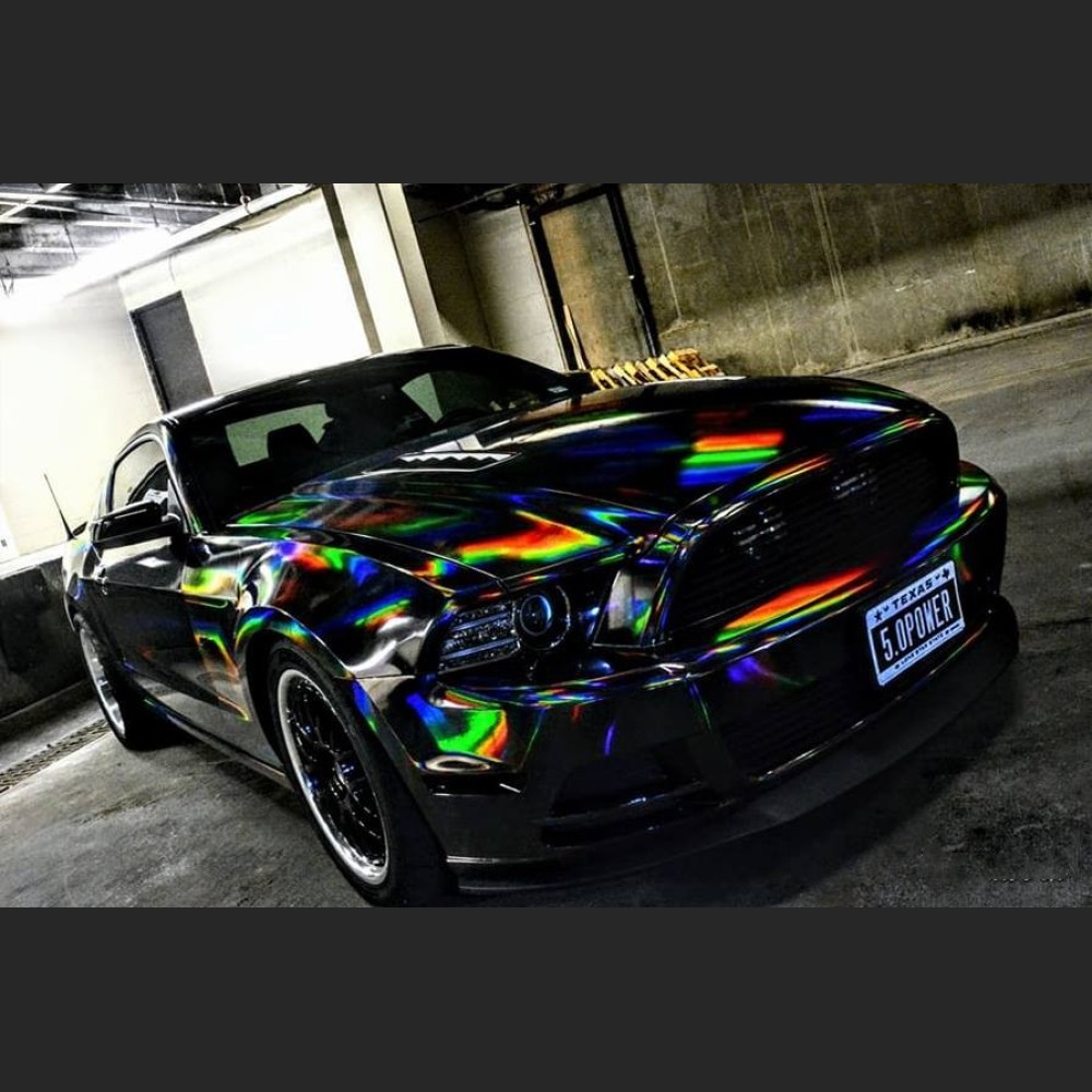 Ravoony Plus Gloss Holographic Rainbow Chrome Laser Black Car Vinyl Wrap