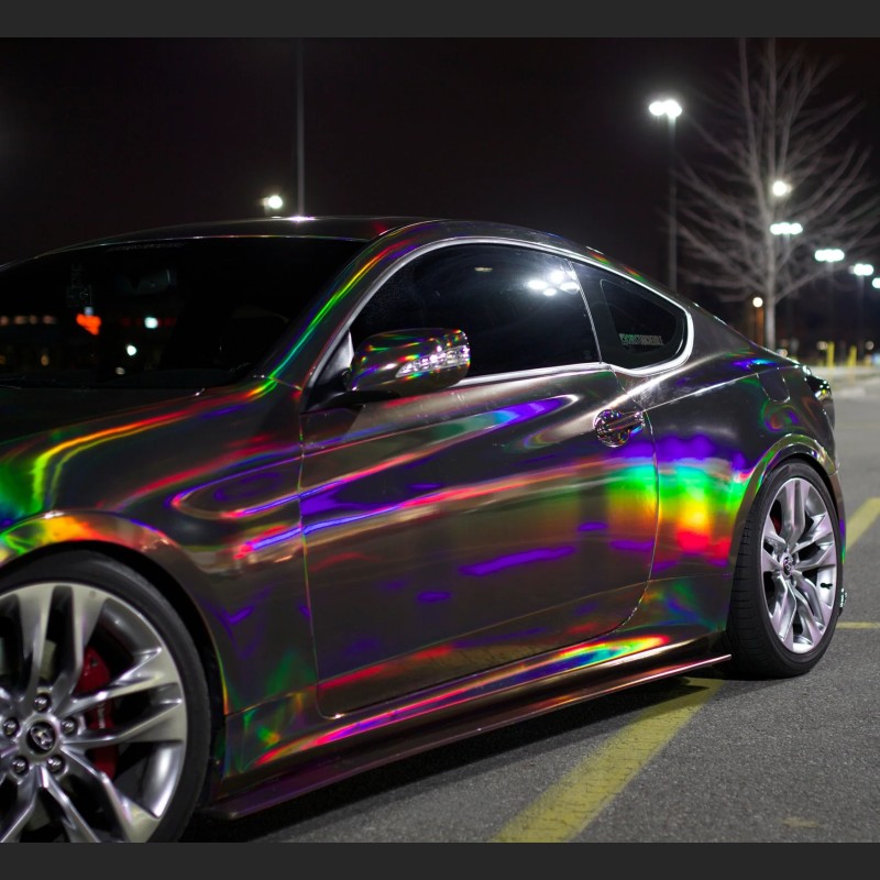 Ravoony Plus Gloss Holographic Rainbow Chrome Laser Black Car Vinyl Wrap